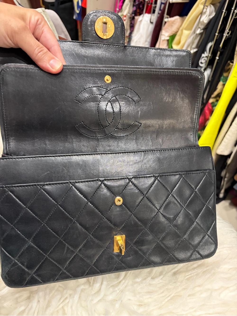 CHANEL Black Quilted Double Flap Shoulder Bag with Gold Hardware - Picture 8 of 12